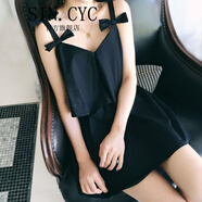 SIN.CYC小個子海邊度假風(fēng)吊帶連衣裙短裙沙灘裙高腰女夏季連衣裙 小黑裙 S