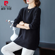皮爾卡丹200斤中長(zhǎng)款毛衣女秋冬新款羊毛針織衫寬松韓版大d碼遮肚外穿上衣 黑色 3XL 加大版建議150-165斤