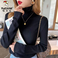 啄木鳥(niǎo)堆堆高領(lǐng)毛衣女秋冬韓版羊·毛衫打底2024新款百搭洋氣寬松外穿針 黑色 3XL 135-145斤