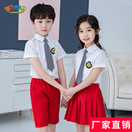 蘿卜唄唄 新款夏季兒童禮服女童演出服表演服畢業(yè)服 幼兒園男女舞臺大合唱禮服小西裝 女童紅色四件套（襯衫+短裙+領帶+胸標） 140cm，建議體重50-58斤