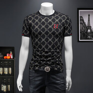 管先生輕奢歐貨絲光棉短袖T恤圓領(lǐng)修身刺繡半截袖體恤衫胖子大碼透氣t恤 6610黑色 3XL