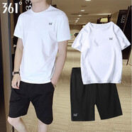 361°運(yùn)動(dòng)套裝男冰絲速干T恤短褲男士衣服夏季薄款足球跑步健身籃球服 本白/基礎(chǔ)黑【速干】 L(175)