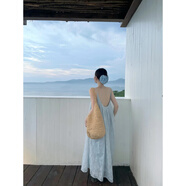蘇洛琳（SULUOLIN）2025年春天夏季新款女士裝連衣裙小個(gè)子海邊度假吊帶氣質(zhì)高檔衣服 藍(lán)色提花吊帶裙 L 120-135斤