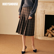 ROEYSHOUSE羅衣格子百褶毛呢半身裙秋裝新款簡(jiǎn)約修身A字擺中長(cháng)裙子09580 格子 L