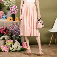 【清倉斷碼特價(jià)】半身裙夏中長(cháng)款裙子女新款雪紡百褶半裙 WWH7122 粉紅色 M(1尺9-2尺1)
