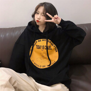 風(fēng)采兔衛(wèi)衣女春秋款2023新款初秋寬松韓版潮bf慵懶風(fēng)百搭上衣連帽外套 黑色(薄款) XL