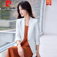皮爾卡丹酒紅色西裝外套女2025夏季新款休閑上衣小個子高端女士短款小西服 七分袖白色西裝 5913 4XL 138-145斤