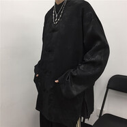 寫(xiě)璇（XIEXUAN）新中式國(guó)潮復(fù)古暗龍紋盤(pán)扣中國(guó)風(fēng)禪意襯衫夏季外套襯衣上衣男 黑色 XL
