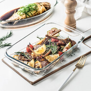 博為（BW） 盤(pán)子家用菜盤(pán)鋼化玻璃加厚魚(yú)盤(pán)微波爐烤箱用大號長(cháng)方形盤(pán)子 13英寸 鋼化玻璃烤盤(pán)