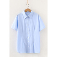 離拜大碼女職業(yè)襯衣 彈力顯瘦職裝女裝業(yè)正裝吸汗透氣大碼胖MM300斤 T襯衣藍色短袖翻領(lǐng) 6XL