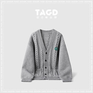 TAGD簡(jiǎn)約慵懶風(fēng)口袋麻花針織衫2025秋季新款寬松百搭開(kāi)衫毛衣男女同款 灰色 XL