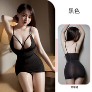 倫洛弗性感女士睡裙深V包臂微透睡裙 黑色 均碼