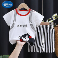 迪士尼（Disney）兒童短袖套裝純棉寶寶T恤0-7歲男童夏季童裝女童短褲嬰兒衣服夏裝 K065背帶熊 80
