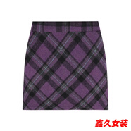 美安嘉學(xué)院風(fēng)新款a字筒裙純欲風(fēng)辣妹毛呢格子包臀裙時(shí)尚顯瘦松緊半身裙 葡萄紫 S