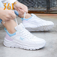 361°女鞋運動鞋春季新款復(fù)古潮流休閑鞋防水皮面ins老爹鞋女士跑步鞋 361度白/微葡萄紫 37
