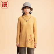 漁（FC SG）漁牌女裝毛衣2022新款彈力繡花寬松中長(zhǎng)款中高領(lǐng)套頭毛衫FGED1017 燕麥黃 M
