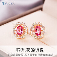 TEUCER925銀耳釘女韓版氣質(zhì)個(gè)性時(shí)尚耳環(huán)耳飾品生日禮物送女友簡約粉色 花語（鋯石耳釘）