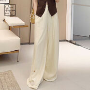 美洋（MEIYANG）醋酸逍遙褲簡(jiǎn)約高腰寬松休閑直筒闊腿褲含褲襯 高腰顯瘦休閑褲女 米白（常規版） S