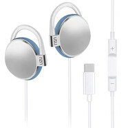 力族 Type-C耳機(jī)掛耳式扁口有線耳麥適用于華為OPPO小米vivo 白色Type-c接口（帶麥克風(fēng)）