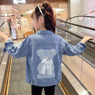 卡兔藍(lán)貓童裝女童牛仔外套春秋款兒童中大童春季牛仔衣女孩牛仔褂時尚洋氣 2201款小熊藍(lán)色 160碼建議155厘米身高左右