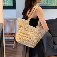 酷奇象草編包包女包2025新款夏季海邊沙灘度假沙灘包編織包單肩包托特包 草編包【米白色】