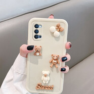 迅炫oppoReno8/7/3元?dú)獍?pro手機(jī)殼A91手機(jī)92s外殼52女款防摔4可愛卡通軟殼女款 立體小熊 棕白蝴蝶結(jié)  米底相框 oppo reno4 pro