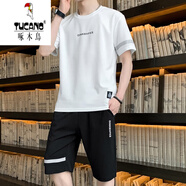 啄木鳥（TUCANO）高檔2024夏季新款男士短袖短褲套裝男士韓版潮流ins體恤男 FKS881白色 XL