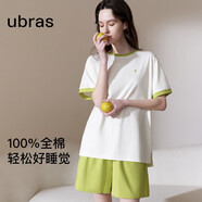 ubras水果系列套頭短袖短褲家居服套裝情侶女士睡衣女款-奶糖白 S