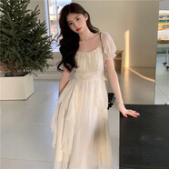 YUDA連衣裙夏季新款2023年甜欲風(fēng)女神范法式雪紡連衣裙子女520送女友 款2奶油杏 S 80-95