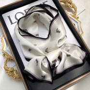 PEAVEY減齡桑蠶絲絲巾秋款洋氣時(shí)尚百搭雙層雙面真絲素鄒緞飄帶長(cháng)條絲巾 白色小馬