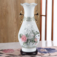 新中式臺面陶瓷花瓶潮州通花藝術(shù)品擺件家居工藝品客廳裝飾品送禮 大白玉瓶