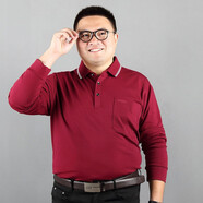 胖大帥長(zhǎng)袖t恤男翻領(lǐng)體恤衫加肥加大碼男裝大號(hào)寬松胖子純棉休閑打底T 紅色 195（建議200-220斤）