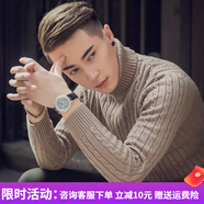 依零依蓓高領毛衣男秋冬新品針織衫男黑色線衣修身打底衫加絨毛衣冬季加厚 132-駝色單里 XL