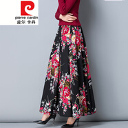 皮爾卡丹女裝2022春秋棉麻半身長裙女高腰大擺半身裙復(fù)古純 鮮花怒放 S