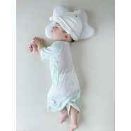 迷曼魅兒童夏季睡衣嬰兒護肚開(kāi)衫連體衣男女寶寶后背透氣網(wǎng)睡袋薄棉短袖 淺綠色 短袖后背涼快睡袋 59cm