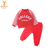寶然 嬰兒衣服女童保暖內(nèi)衣套裝兒童春秋裝女寶寶高腰護(hù)肚褲套裝嬰幼兒秋衣秋褲兩件套 套頭紅色6631+2198褲子 110cm