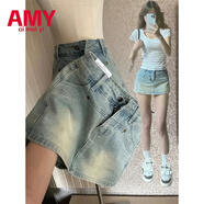 愛(ài)麥依牛仔裙半身裙女夏季2025新款短褲高腰辣妹裙褲小個(gè)子a字包臀短裙 藍色 L 建議105-115斤
