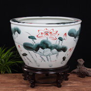 派菲思景德鎮陶瓷魚(yú)缸金魚(yú)缸魚(yú)盆睡蓮碗蓮荷花缸烏龜缸錦鯉缸書(shū)畫(huà)缸 墨彩清香小號42cm【帶底座】