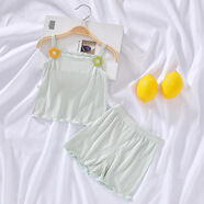 忻悅晴薄款嬰兒夏裝衣服女寶寶莫代爾背心套裝公主吊帶甜美兩件套套裝 女寶寶吊帶背心套 青色 90 （兩用檔尺碼偏小，建議拍大）