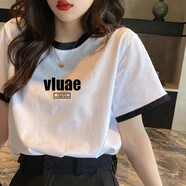 纖蕓沐（XIANYMU）短袖t恤女新款夏季純棉上衣寬松ins潮流小眾體恤衫百搭短袖女  [黑領(lǐng)] Vlaue L
