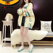 AEMAPE新年戰袍安可拉紅外套女2026春秋冬新款時(shí)尚慵懶風(fēng)毛衣開(kāi)衫短外套 米白色 加厚 L _推薦（100-120斤）