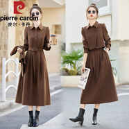 皮爾卡丹（pierre cardin）襯衫裙春秋長(cháng)袖連衣裙2025新款女小個(gè)子馬甲套裝裙子兩件套 咖色 2XL