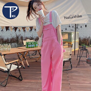 PMOG粉色背帶褲夏季女減齡奶系顯瘦少女薄款牛仔褲連體褲套裝 [單件]背帶褲 S建議90-105