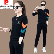 皮爾卡丹（pierre cardin）休閑套裝女裝時(shí)尚洋氣時(shí)髦春秋季新款衛(wèi)衣兩件套百搭顯瘦上衣 衣141    黑色 【上衣+褲子】 L 碼建議【100-120斤】