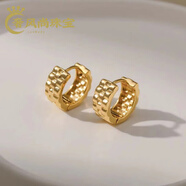 胖東來(lái)品質(zhì)18k彩金耳圈黃金色耳釘耳扣金復(fù)古圓圈耳環(huán)女款結(jié)婚送 歐美壓紋耳環(huán)