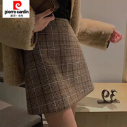 皮爾卡丹秋冬加厚毛呢格子半身裙女2025新款高腰顯瘦a字裙包臀短裙小個子 格子 S
