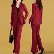 楚馨2026春秋季新款女裝氣質(zhì)兩件套套裝小西裝女士短款小西服外套女 酒紅色 XL