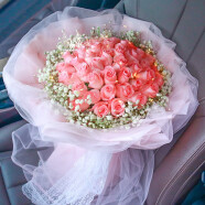 琐拉鲜花速递红玫瑰花束求婚生日礼物送女友全国同城花店配送 33朵粉玫瑰花束—满天星款