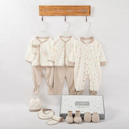 翹腳鴨嬰兒禮盒衣服12件套新生兒睡內衣套裝0-3-6月寶寶剛出生滿(mǎn)月 我愛(ài)吃蔬菜-卡其色