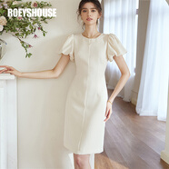 ROEYSHOUSE羅衣優(yōu)雅燈籠袖修身連衣裙夏裝新款淺杏色淑女中裙06681 淺杏色 S